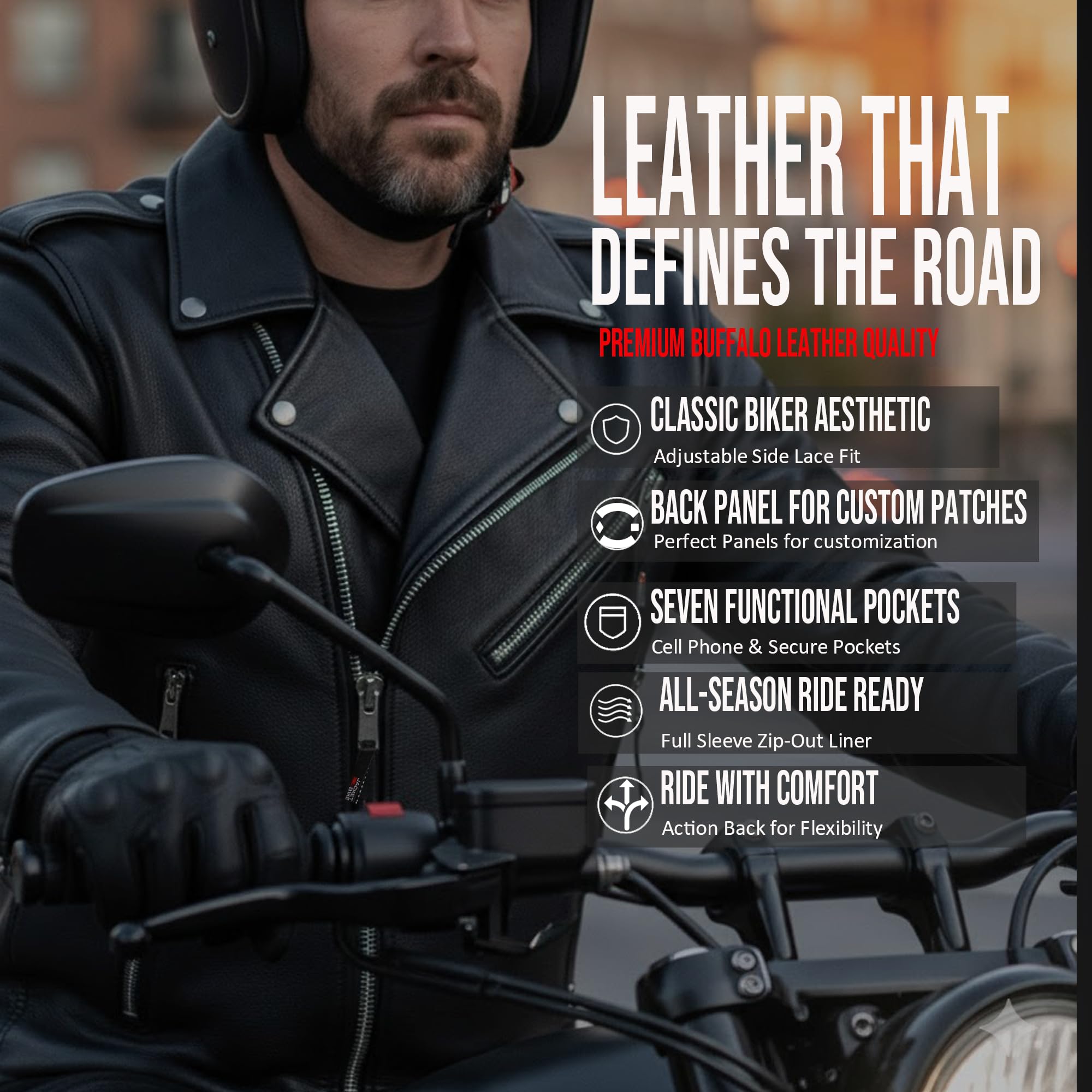 Amazon.com: ICONIC Motorcycle Jacket for Men, Premium Buffalo